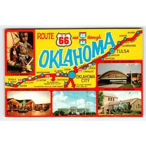 Greetings From US Route 66 Oklahoma Map Postcard State Postcard Crocker Chrome